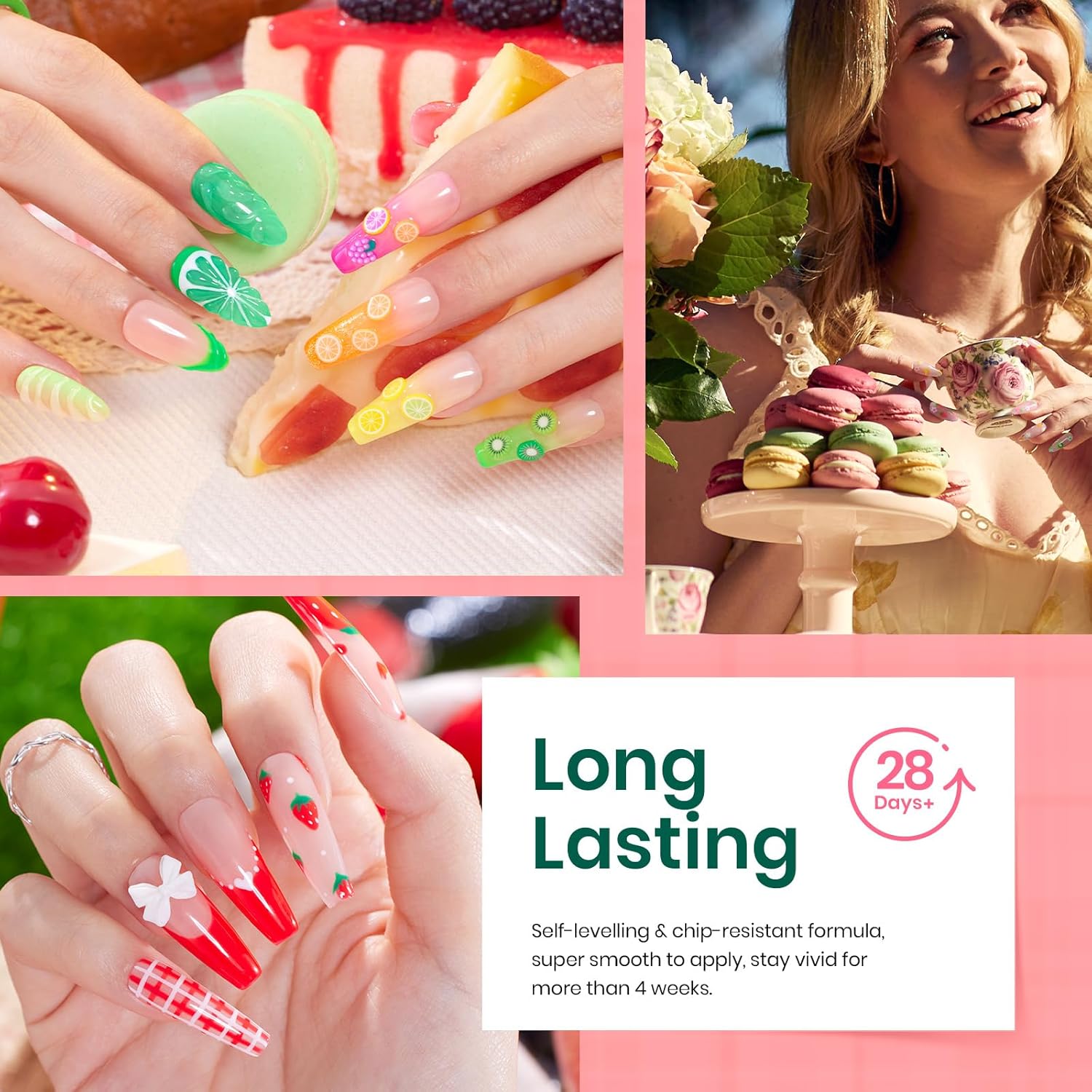 Beetles Gel Nail Polish Set-36 Colors Rainbow Nails Neon Juicy Picnic Party Collection & Rhinestone Gel Nail, 46Pcs Fruit Bubbles Nails Blue Green Pink Color with Top Base Coat Liner Brush - Image 6