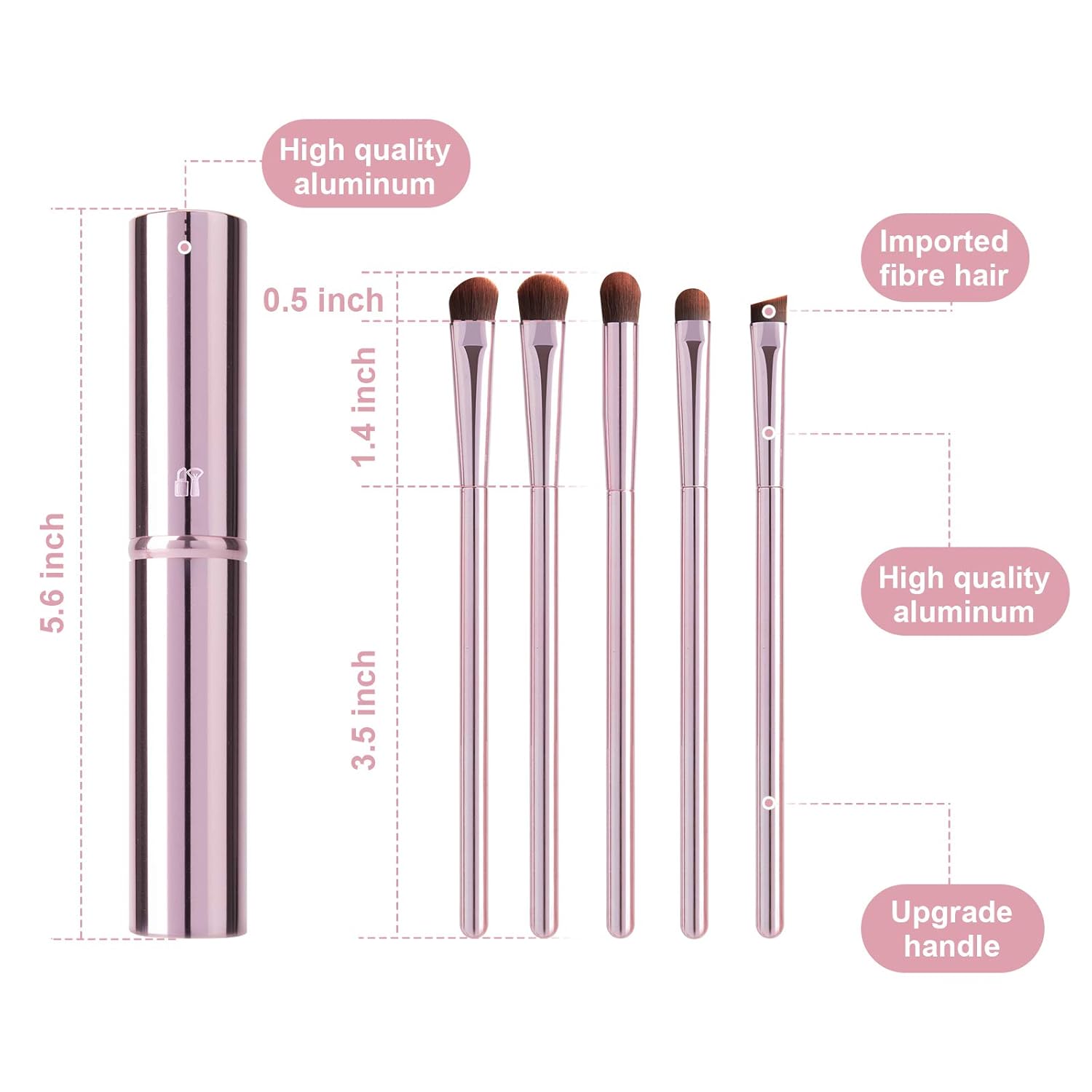 5Pcs Eyeshadow Brush Set, 7Pcs Premium Makeup Brushes, Portable Eye brushes, Premium Eye Makeup Brush, Foundation Brush, Make Up Brushes, Blush Brush, Eye Brush Tools for Beginners by YUESHENNAN(pink) - Image 7