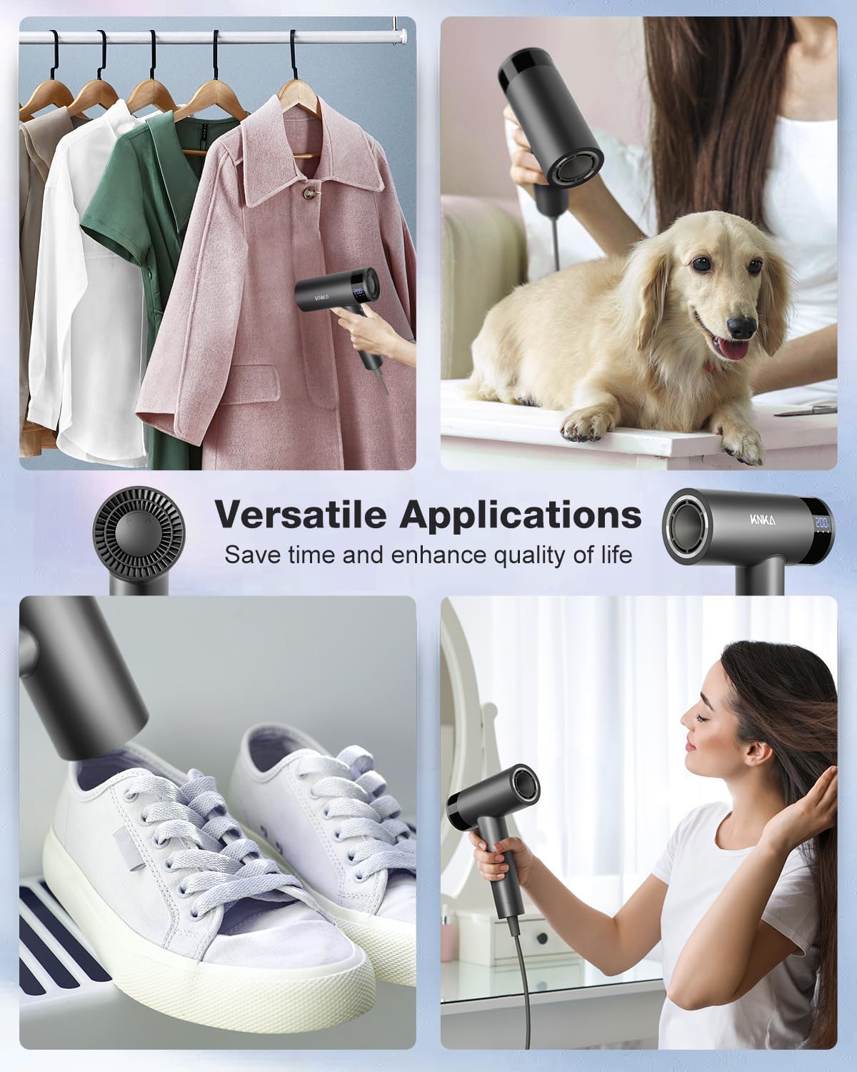 Hair Dryer, 1500W High Speed Low Noise Blow Dryer with 4 Temperatures & 3 Speed, Negative Ionic Hair Dryer, 110,000 RPM Hairdryer with Magnetic Nozzle, Fast Drying for Home, Travel, Gym, Grey - Image 8