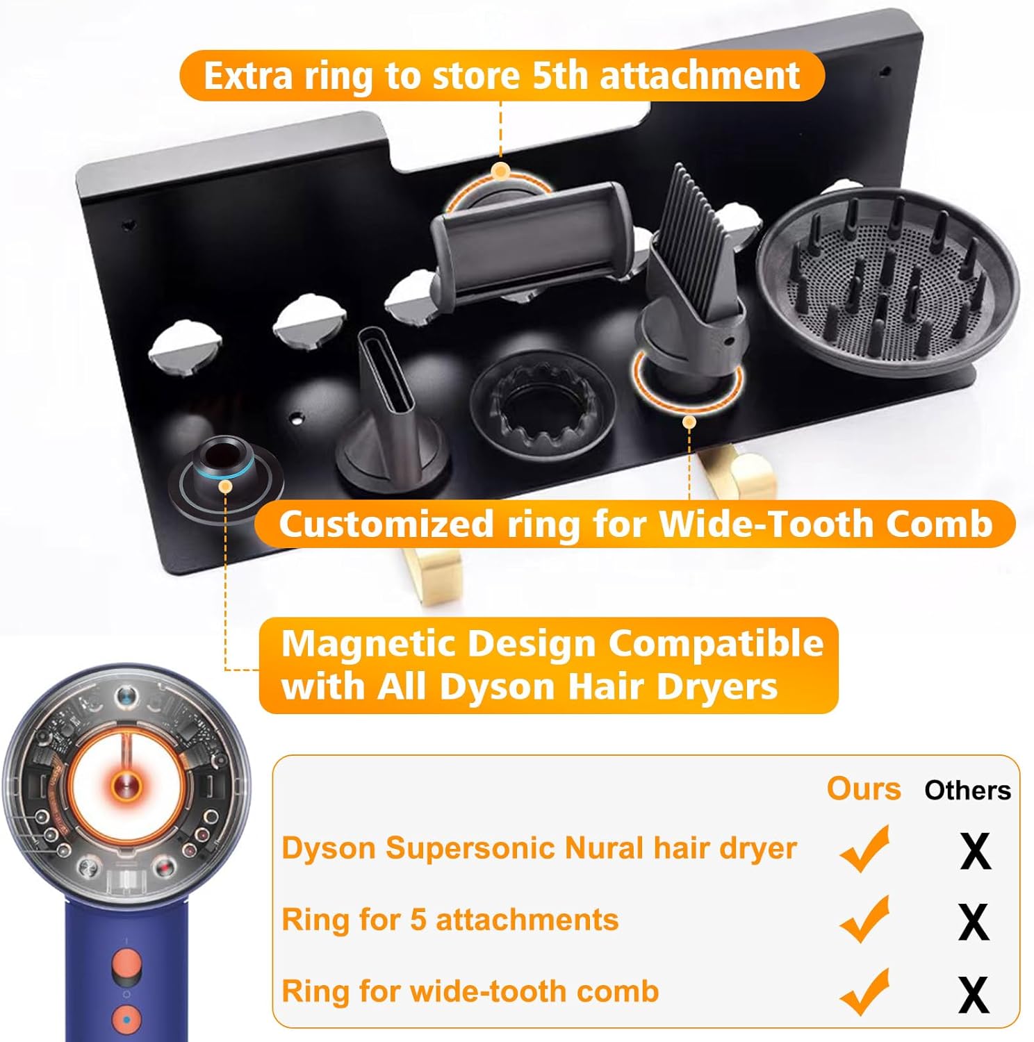 Wall Mount Holder Compatible for Dyson Hair Dryer Supersonic Nural Airwrap Hair Styler, Upgraded 2in1 Dyson Airwrap Holder Dyson Hair Dryer Holder for 5 Dyson Hair Dryer Attachments Chorten Nyima - Image 6
