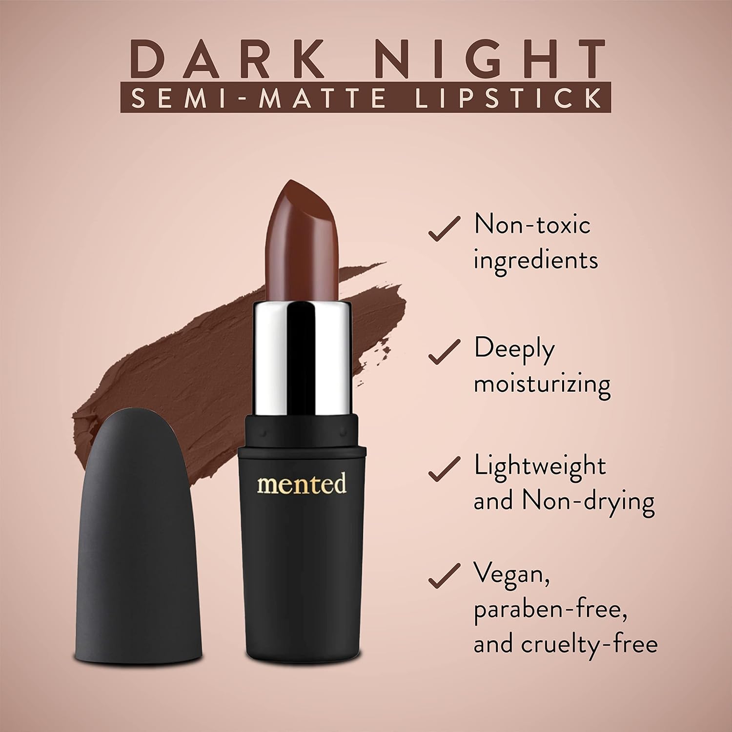 Mented Cosmetics Nude Lipstick for Women, Semi-Matte Long-Lasting Lip Stick, Moisturizing Vegan, Paraben & Cruelty-Free, Enhances All Complexions, Perfect for Everyday Makeup, Dark Night - Image 4