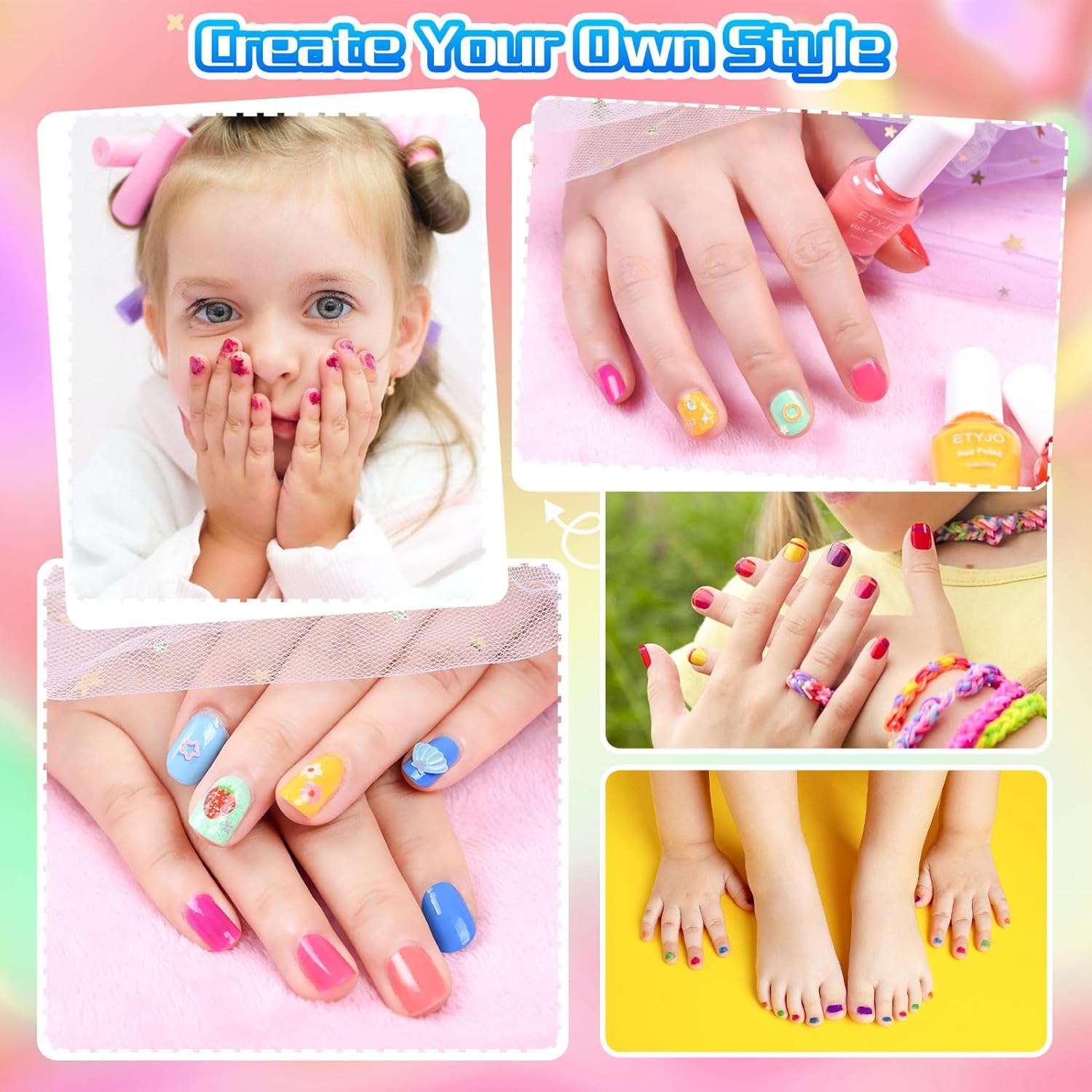 Kids Nail Polish Non-Toxic Nail Polish Set for Girls 10 rainbow Colors Water Based Peel Off Quick Dry Nail Polish Kit for Age 3+ Toddler Teen Birthday Gift - Image 4