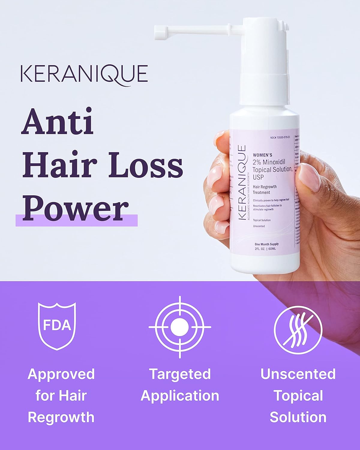 Keranique 2 Fl Oz 2% Minoxidil Hair Regrowth Treatment Topical Solution for Women - Image 2
