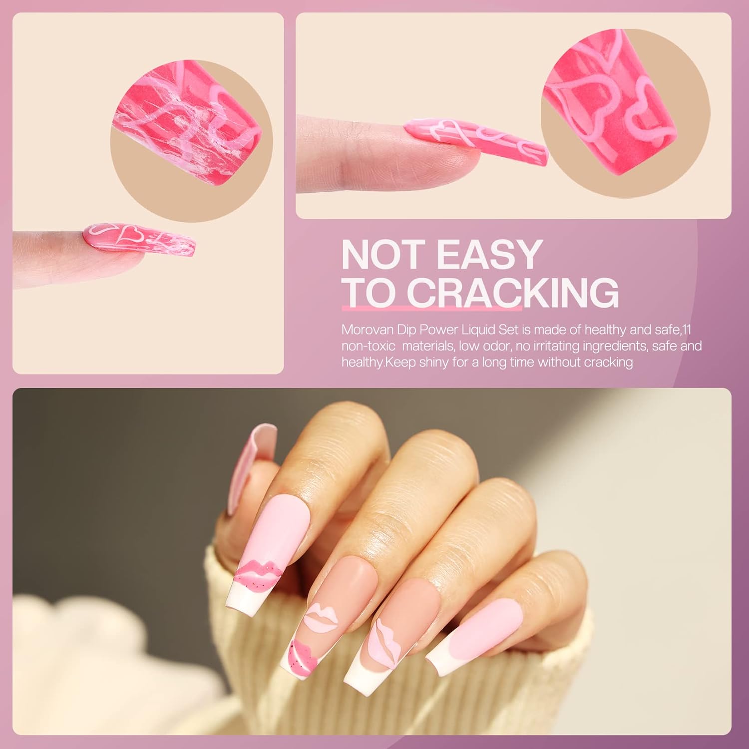 Morovan Dip Powder Liquid Set with Activator Base Top Coat and Dipping Powder Brush Saver 4pcs 0.5oz for Dip Powder Nail Kit - Image 4