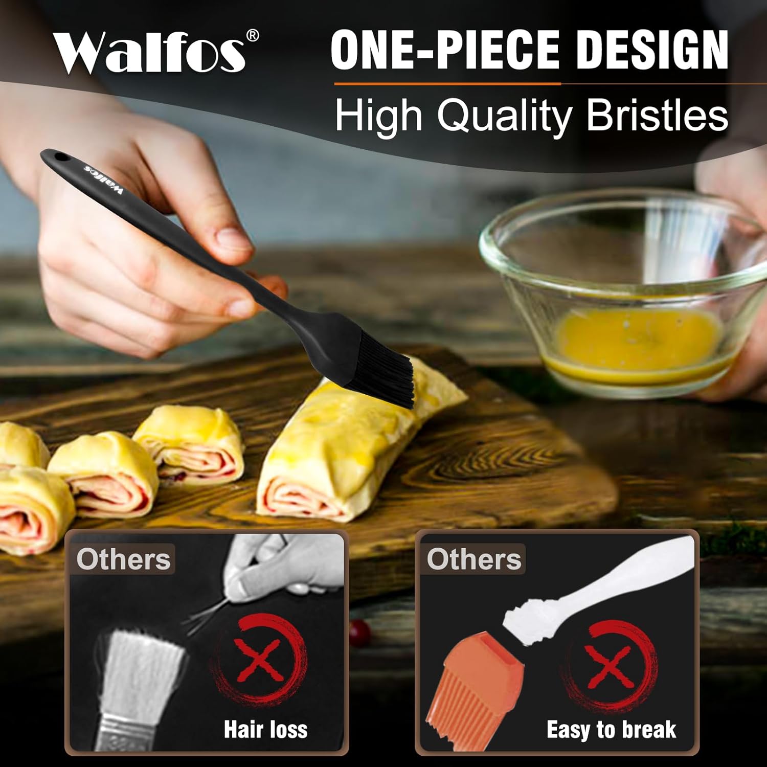 Walfos Silicone Basting Pastry Brush, Heat Resistant Pastry Brush Set, Strong Steel Core and One-Pieces Design, Perfect for BBQ Grill Baking Kitchen Cooking, BPA Free and Dishwasher Safe (2 Pcs) - Image 2