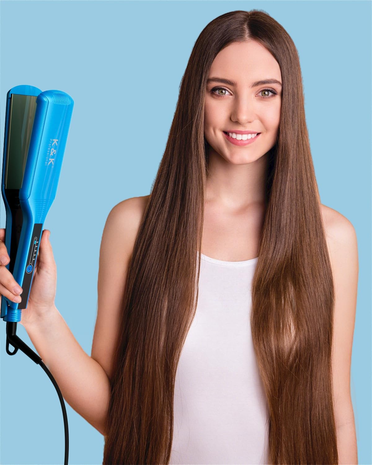 K&K Extra Wide 2.25" Hair Straightener, Flat Iron Infused with Argan Oil & Keratin, Professional Straighteners for Less Frizz, Shinier & Smoother Hair, Shine Therapy Styling Tools - Image 8