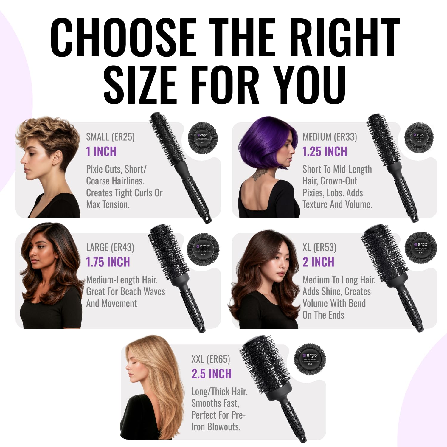 Ergo Ceramic Ionic Round Brush for Blow Out - Salon Quality Hair Brushes for Women - Roller Brush for Blow Drying, Wet and Dry Hair Styling, Volumizing Hair Care - ER53: 2" - Image 2
