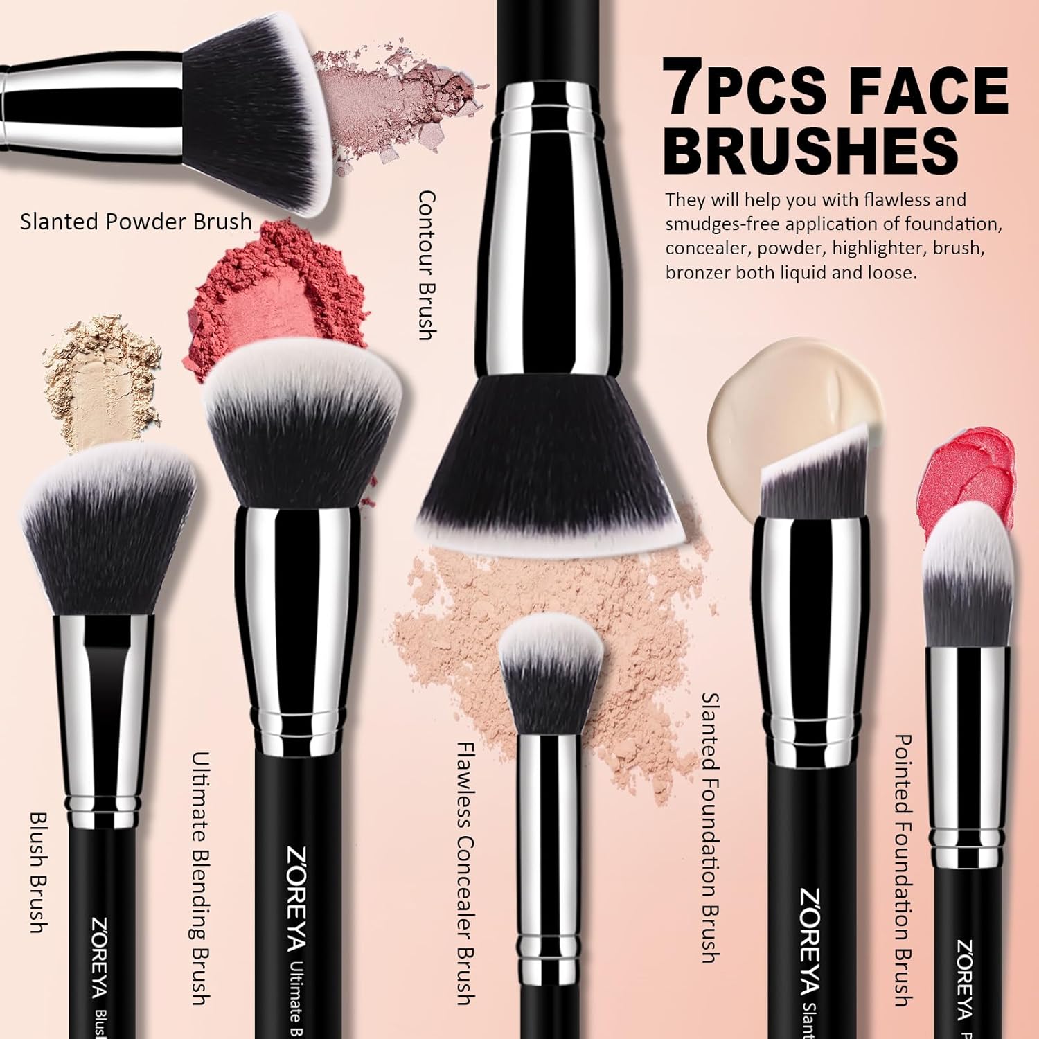 Z'OREYA Makeup Brushes, 16Pcs Makeup Brush Set Premium Synthetic Kabuki Brush Cosmetics Foundation Concealers Powder Blush Blending Face Eye Shadow Brush Set (Black) - Image 2