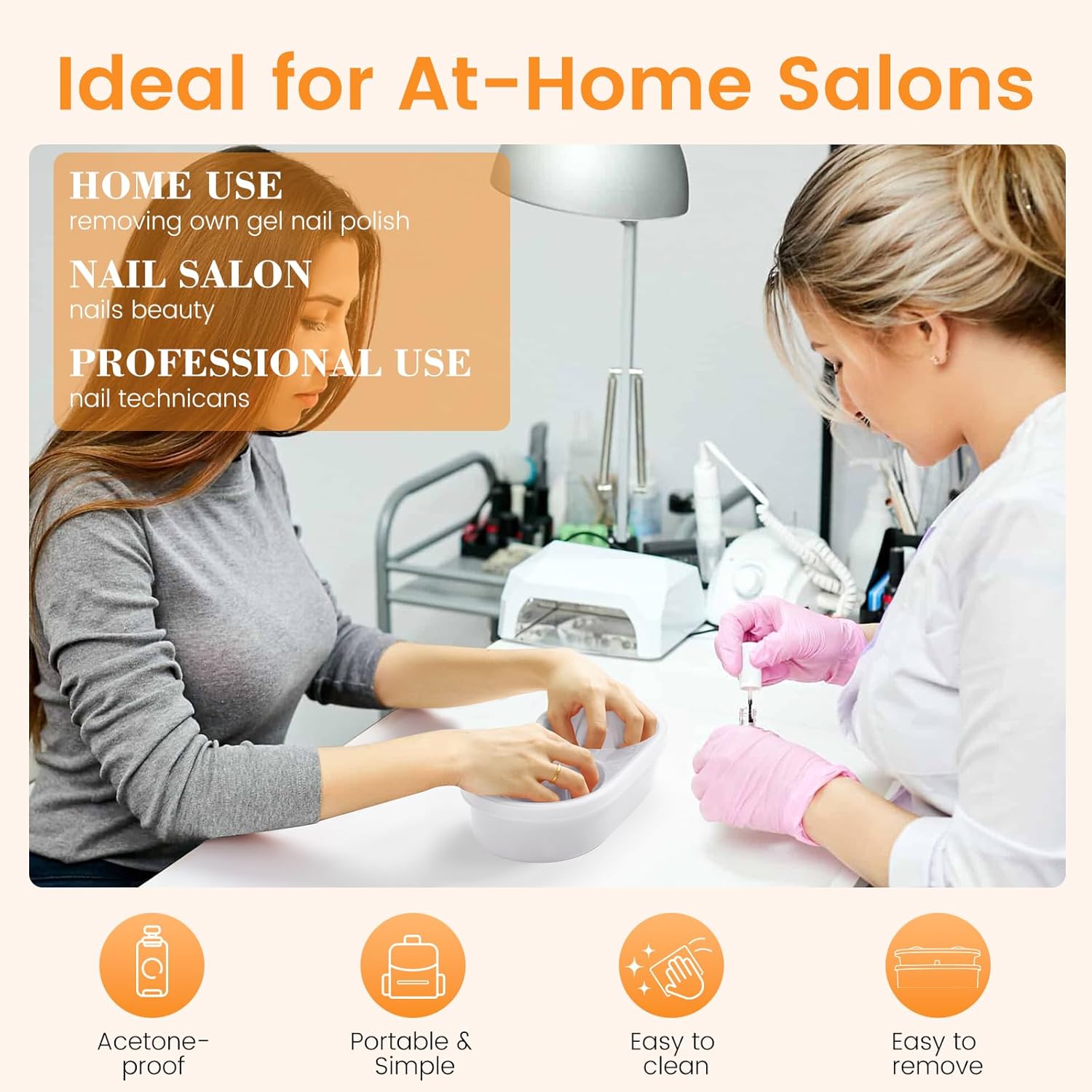 Dual Nail Soaking Bowl, Soak Off Gel Polish Remover Bowl for Home Users, Time Saver Manicure Bowl for Dip Powder/Gel/Acrylic Removal at Home & Salon, White - Image 4