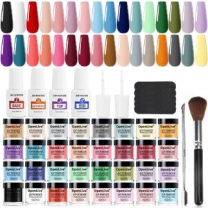 32 Color Dip Nail Powder Starter Kit - 36 Bottle Blue Cheese Yellow Dip Powder Kit with Base Top Coat Activator for French Nail Art Manicure DIY Salon