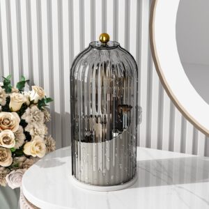 GAXmi Makeup Brush Holder with Lid Cosmetic Tools Organizer 360 Rotating Waterproof Dustproof Makeup Brushes Storage for Vanity, Grey