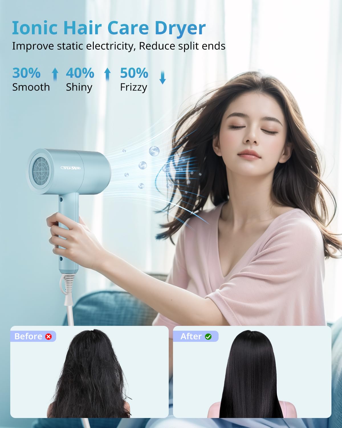 SHRATE Lightweight Ionic Hair Dryer with Diffuser - Powerful 1800W Blow Dryer for Fast Drying - Professional Low Noise Mini Hair Dryer for Travel, Gifts, Hair Styling - Image 5