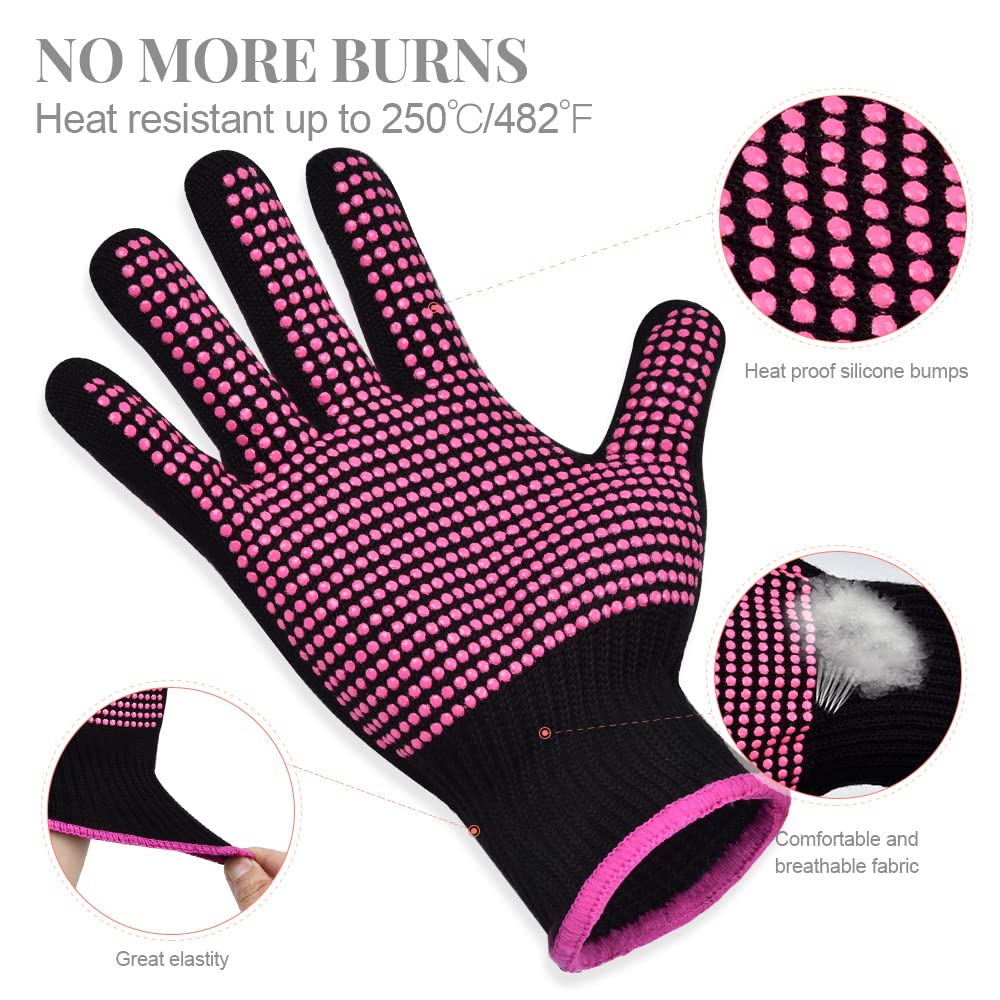 IKOCO Heat Gloves for Hair Styling, 2Pcs Heat Resistant Gloves with Silicone Mat Pouch for Curling Iron, Flat Iron, Straightener, Hot Hair Tools - Image 2