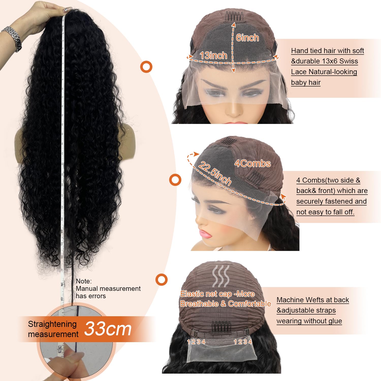13x6 Deep Wave Lace Front Wigs Human Hair 200% Density Pre Plucked 13x6 HD Transparent Curly Lace Frontal Wig for Women Virgin Brazilian Human Hair Wet n Wavy Wig Realistic Looking 24 Inch - Image 5