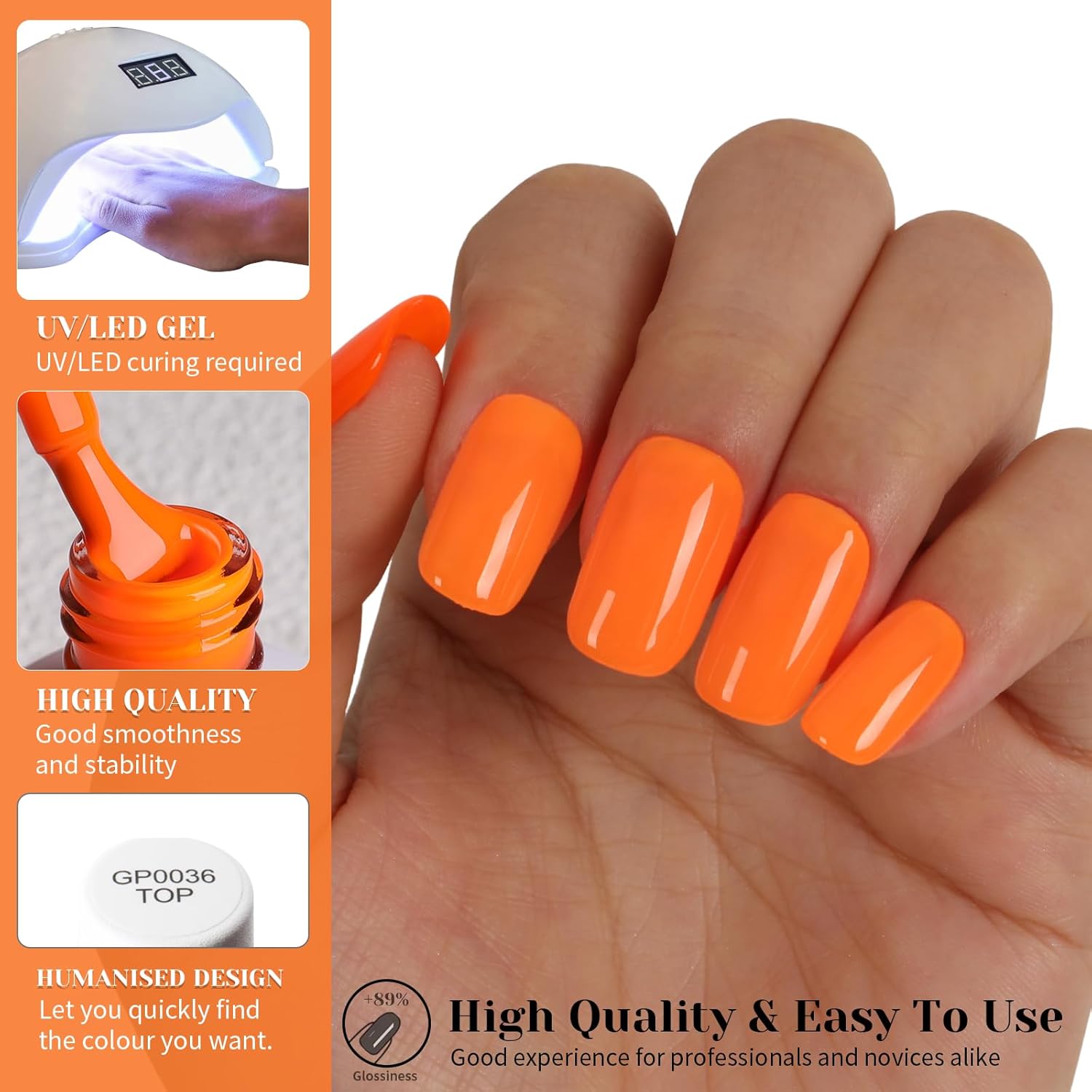 Orange Neon Gel Polish,15ml UV/LED Soak Off Bright Orange Gel Nail Polish Kit for Manicure Salon or DIY Nail Art at Home,Summer Holiday Color Gel - GP0085 - Image 4