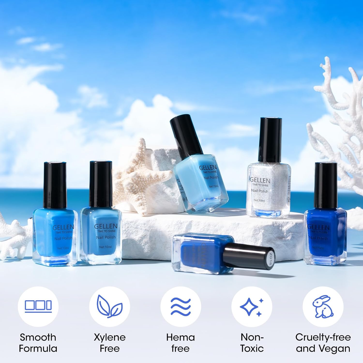 Gellen Blue Jelly Nail Polish, Sheer Nail Polish Quick Dry Summer 6 Colors Blue Glitter Set, Natural Traditional Regular Nails Polish for Acrylic Natural Nails Home Salon, No Gel, Hema Free, Non-toxic - Image 5