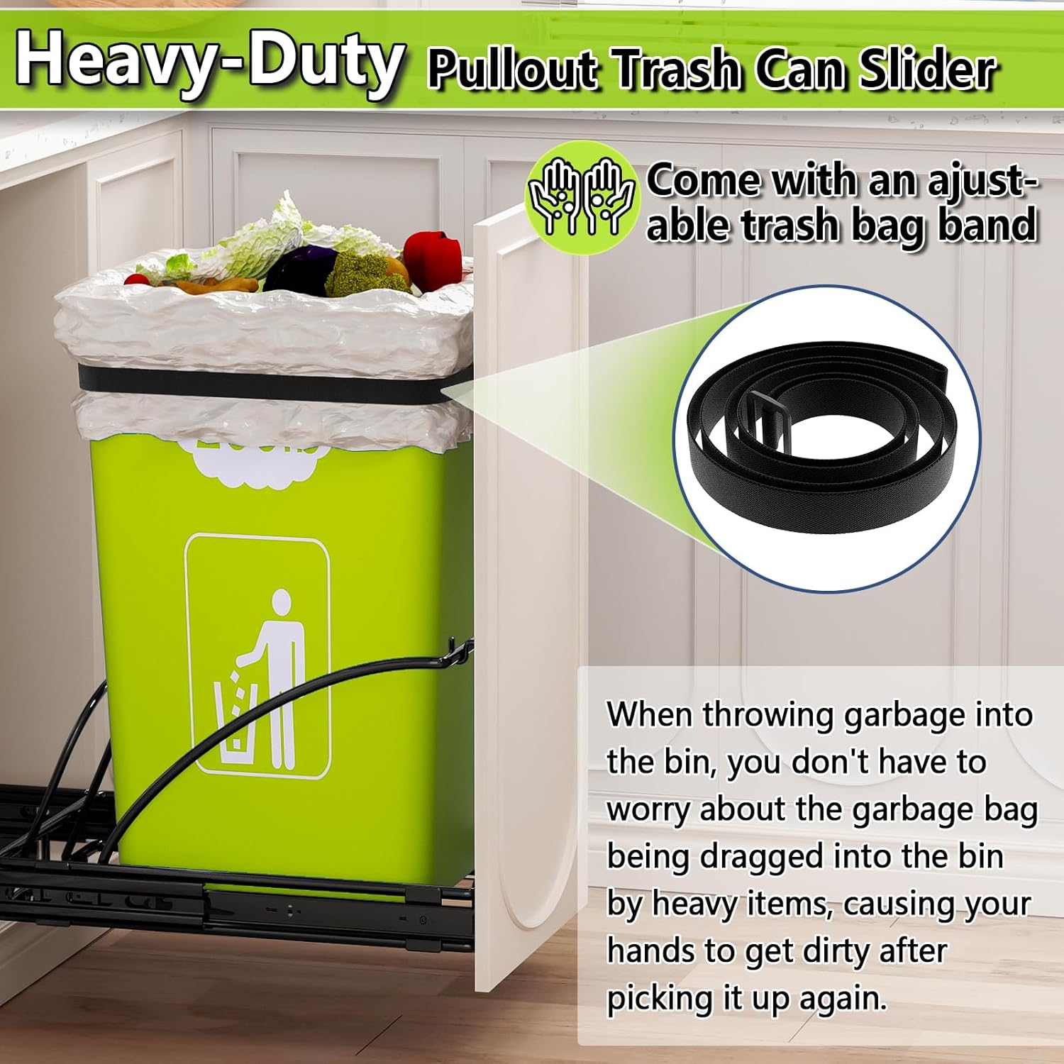 Pull Out Trash Can Under Cabinet 7-13 Gallon 50 Qt Under Sink Trash Can Pull Out Trash Can for Kitchen Cabinets Slide Out Garbage Can Under Counter, No Can Include (Black) - Image 4