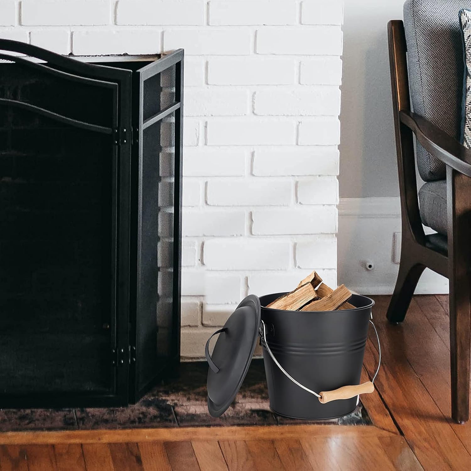 1.5 Gallon Metal Ash Bucket with Lid, Shovel, and Broom for Fireplaces - Image 8