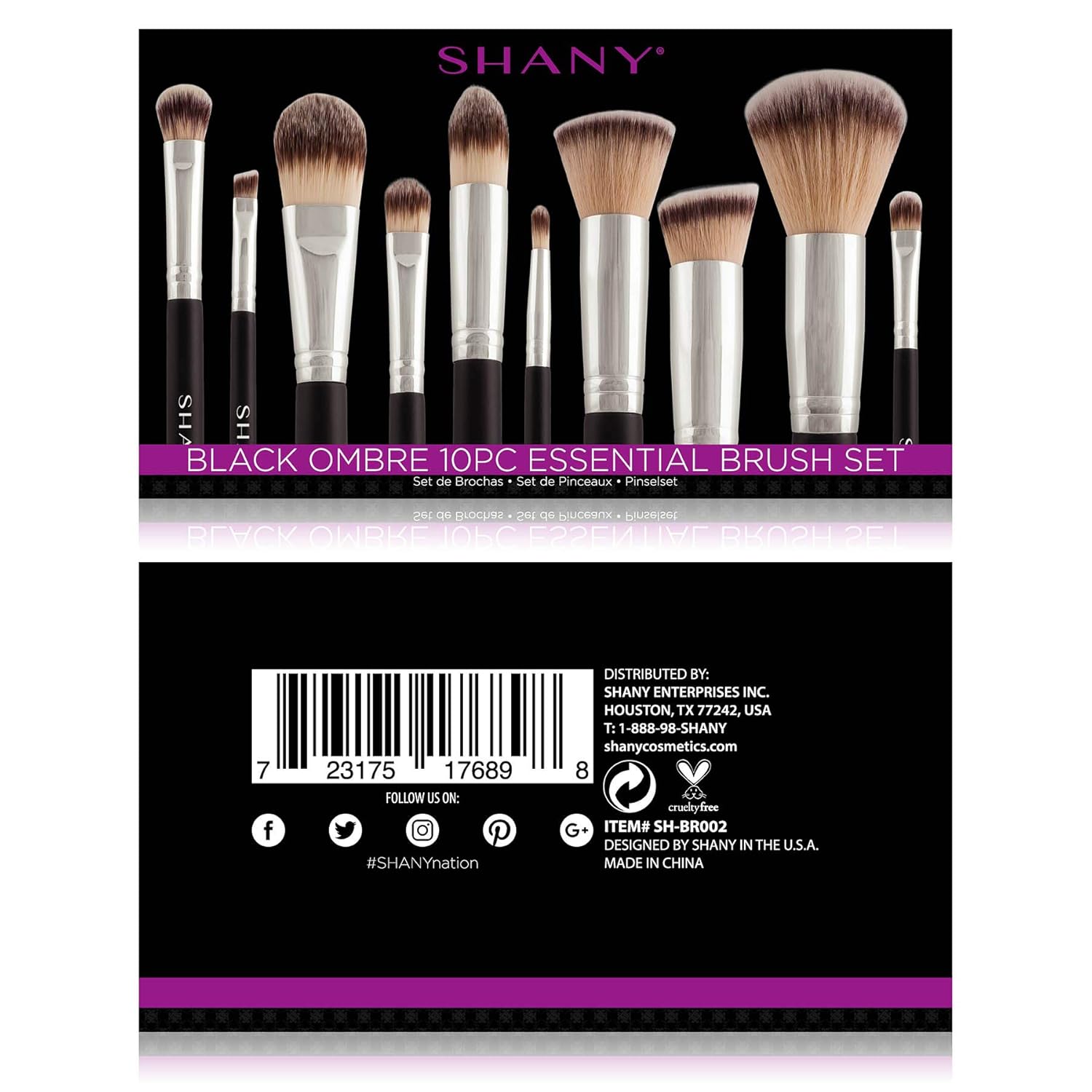SHANY Makeup Brushes Black OMBRE Pro 10 Piece Essential Professional Makeup Brush Set - Foundation Powder Concealers Eye Shadow Brushes with Black Makeup Brush Travel Case - 10PC - Image 3