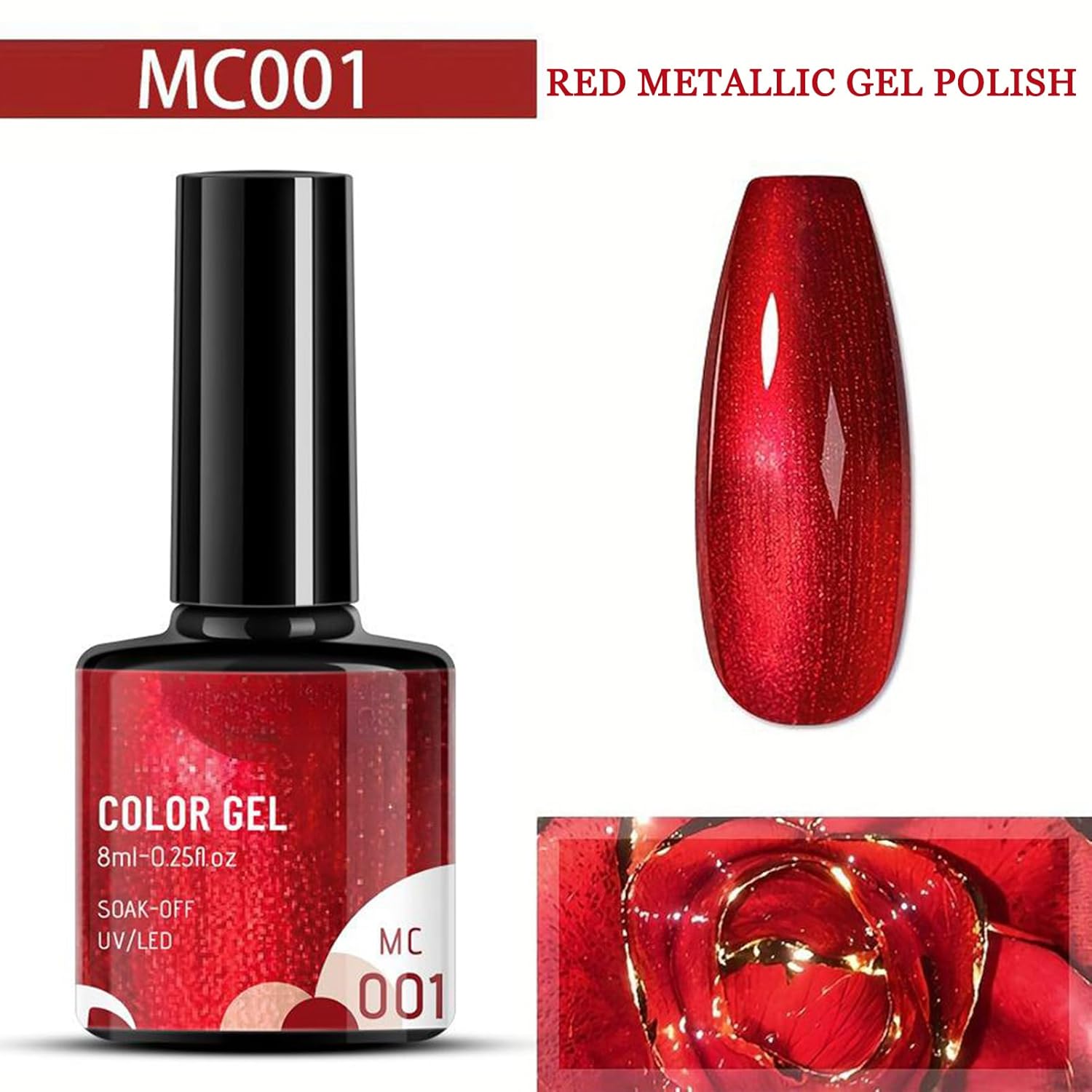 7pc Rainbow Gel Metallic Nail Polish Set - Chrome Gold Line, Reflective Mirror Nail Polish Gift Set in Red, Gold, Blue, Green, Pink - Image 4