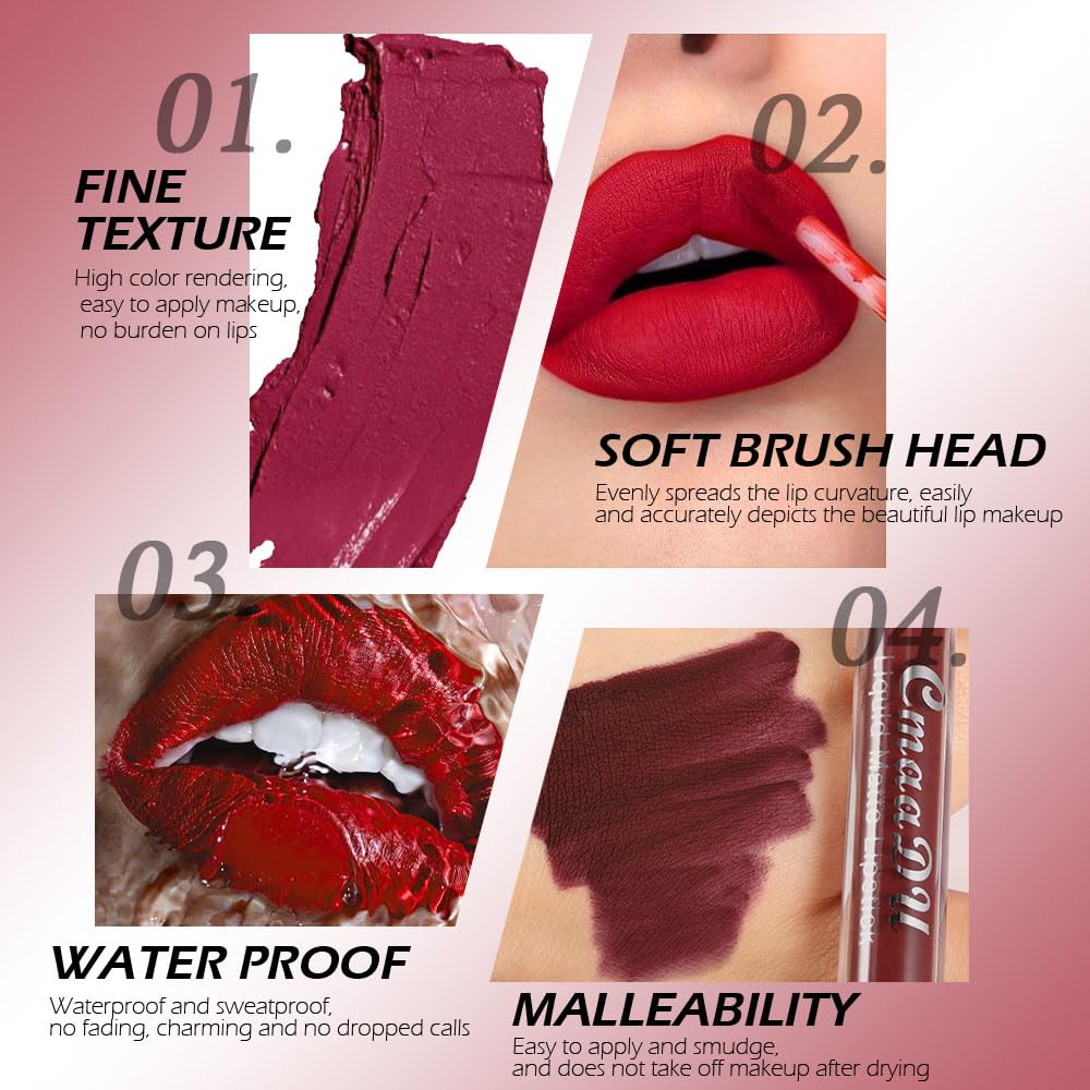 evpct 1Pcs Coral Red Liquid Matte Lipstick Lipgloss Set for Women, labiales mate 24 horas originales matte larga duracion 24 Hour Lipstick Lip Stains Long Lasting Waterproof 24, 03# - Image 3