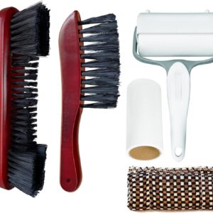 Pool Table Cleaning Brush Set, Billiard Table Accessories Kit with 5 Items, 2 Nylon Bristle Brush with Natural Solid Wood Handle, Pool Cue Cleaning Cloth, Sticky Lint Roller and Spare Core