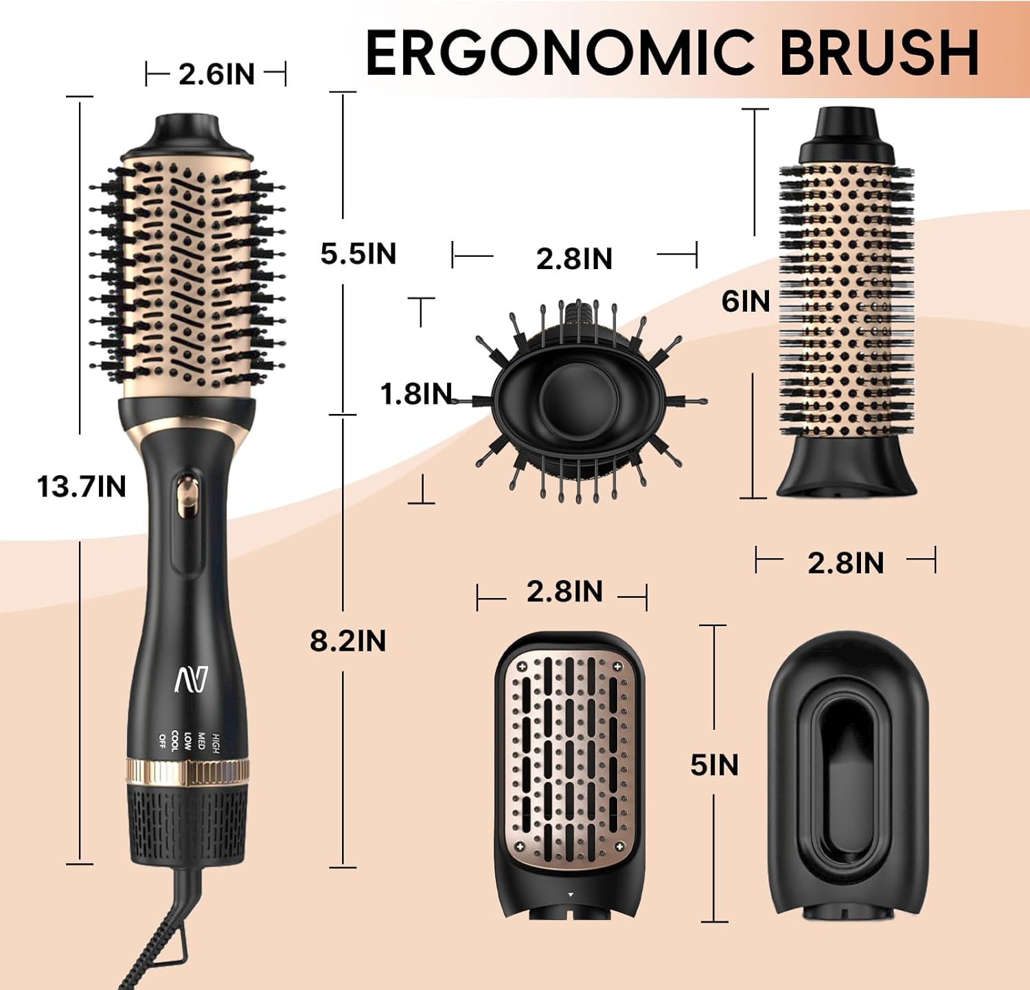 Hair Dryer Brush, Multifunctional Hot Air Brush with Adjustable Heat Settings for Different Hair Types, Negative Ion Technology & Quick Drying - Image 5