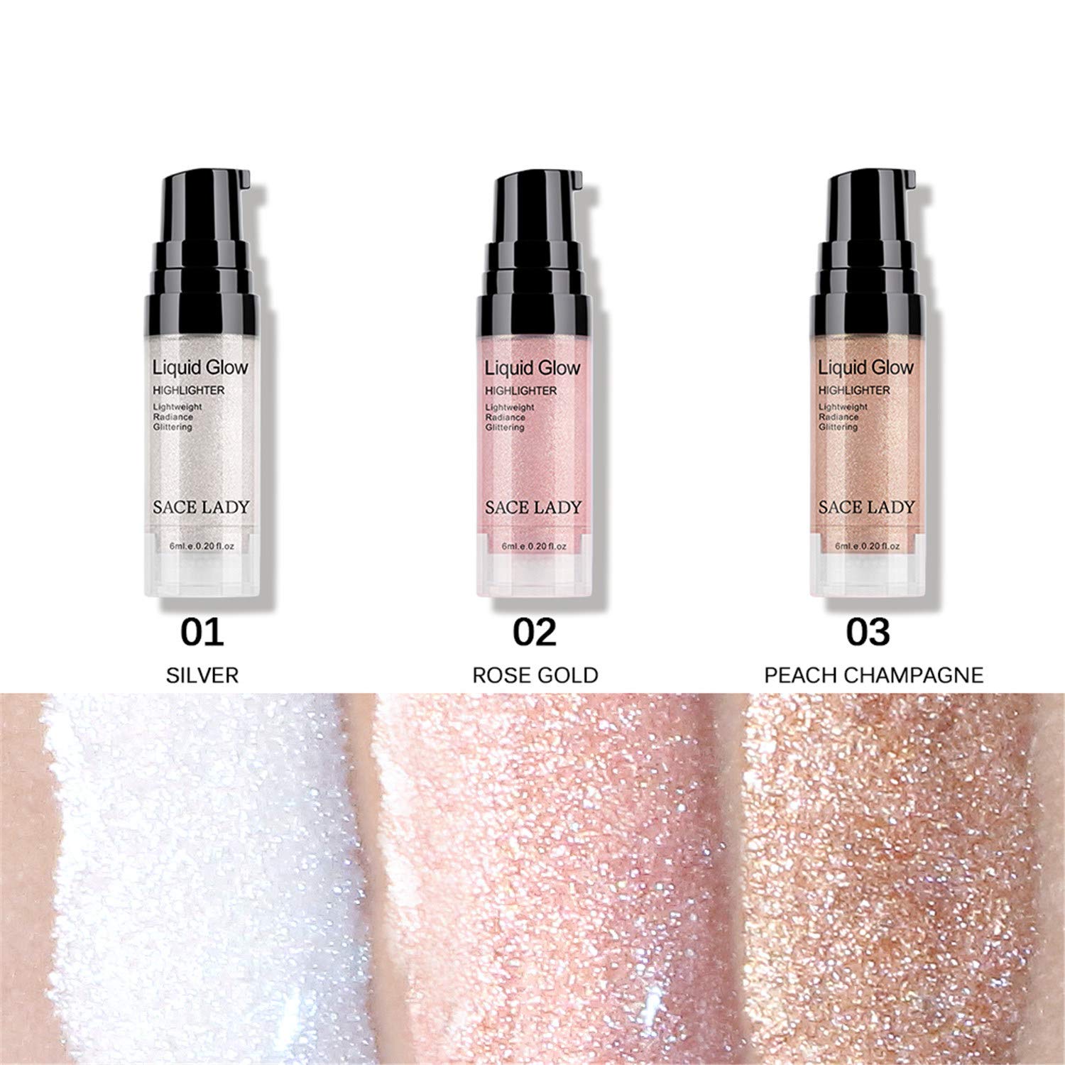SACE LADY 3-Pack Liquid Highlighter Makeup Set 18ml Ultra-Smooth Radiant Illuminators - Image 3