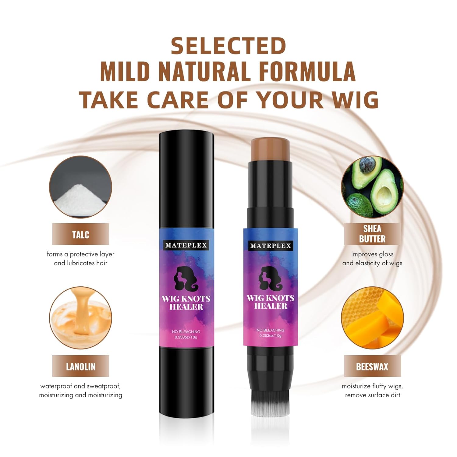 Wig Knot Concealer and Healer, Brown-02, 5 Latest Colors, Sweatproof, Portable, Double-head for Lace Wigs Frontal Part & Hairline, Stick with Brush, Makes Wigs Look Natural, Natural Material - Image 2