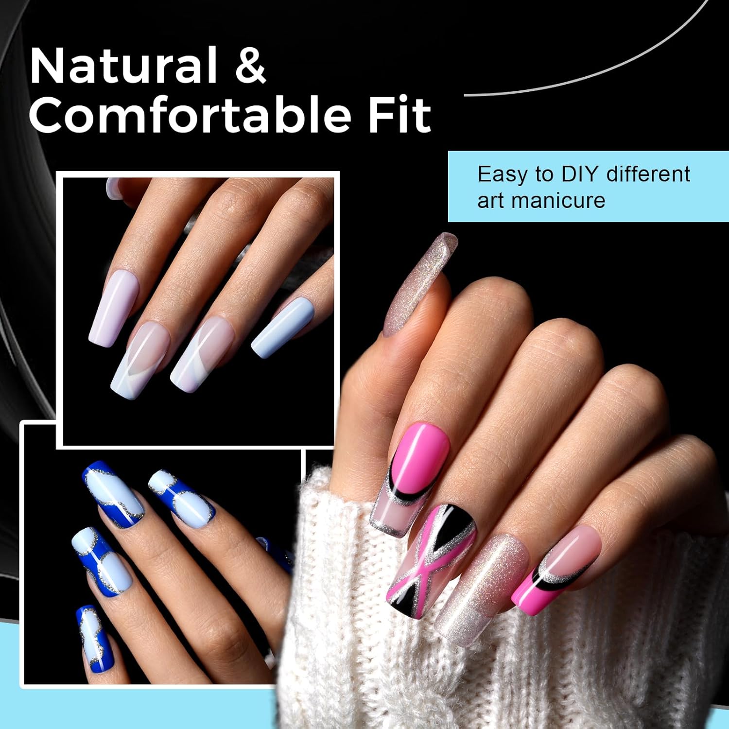 TOMICCA Clear Nail Tips Acrylic Nails 240Pcs Medium Square Acrylic Nail Kit Pre-shape Full Cover Clear Nails Gel Nail Tips for Extension Nail Home DIY, 12 Sizes - Image 3
