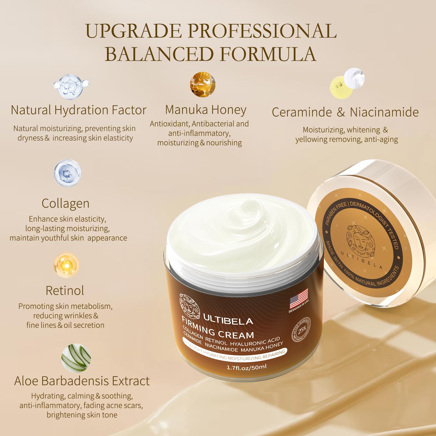 Tighten and Lift Neck Cream, Deep Hydration Neck Firming Cream with Retinol, Collagen & Honey Anti-Aging & Wrinkle Moisturizer for Face, Neck & Décolleté Women & Men 1.7 Fl Oz - Image 3