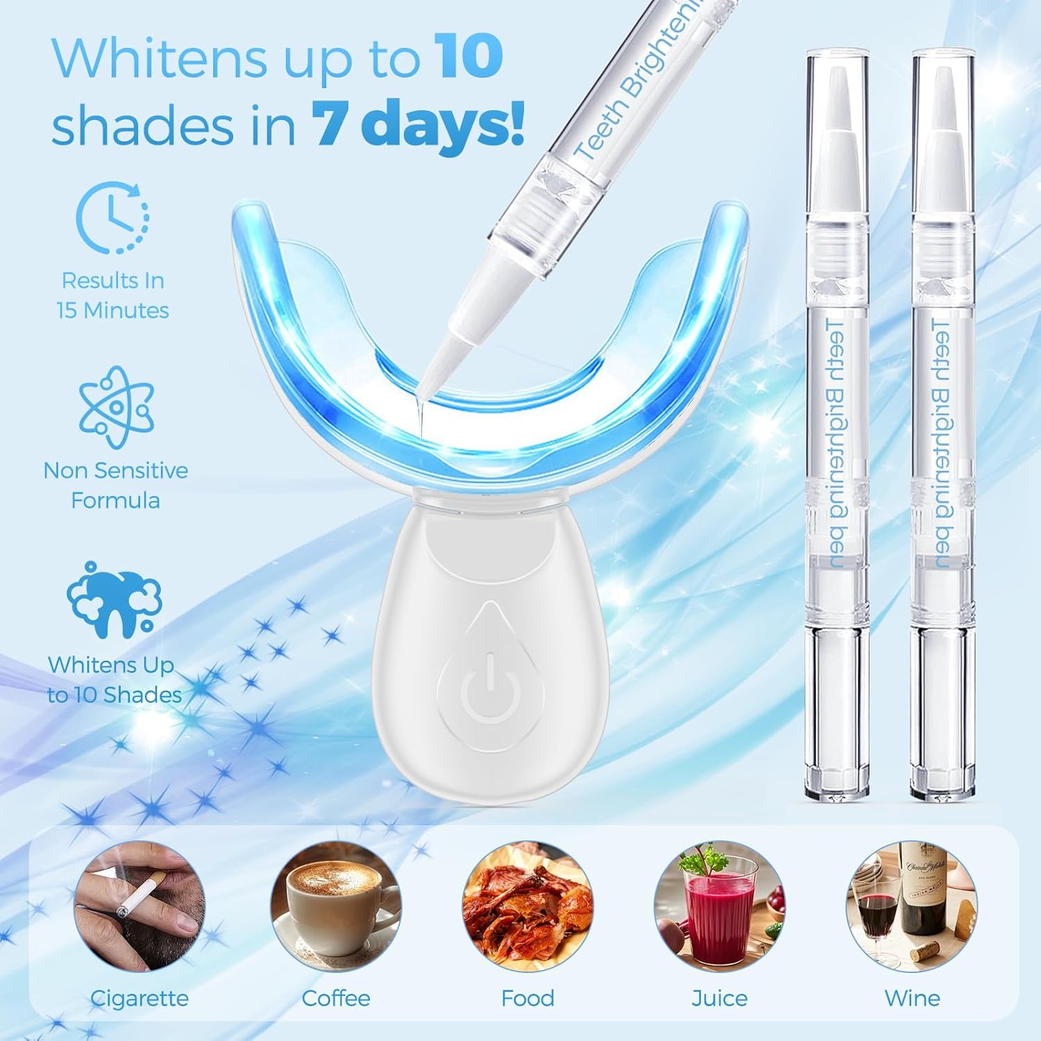 Teeth Whitening Kit for Sensitive Teeth - 16 LED Light - 30 Min Professional Non-Sensitive Fast Teeth Whitener with 3 Carbamide Peroxide Whitening Gel and Shade Guide - White - Image 2