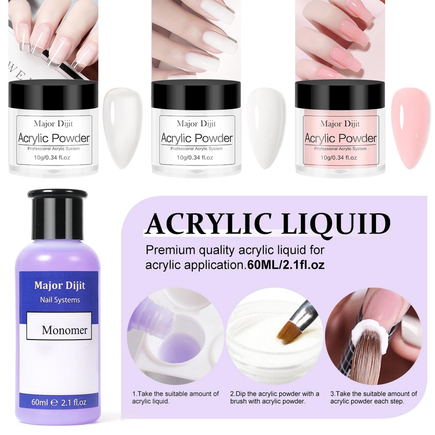 Acrylic Nail Kit Starter Set Acrylic Powder with Nail Drill U V Light Professional Tools with Decoration Everything for Beginners Home Salon Gifts (Clear/White/Nude) - Image 5