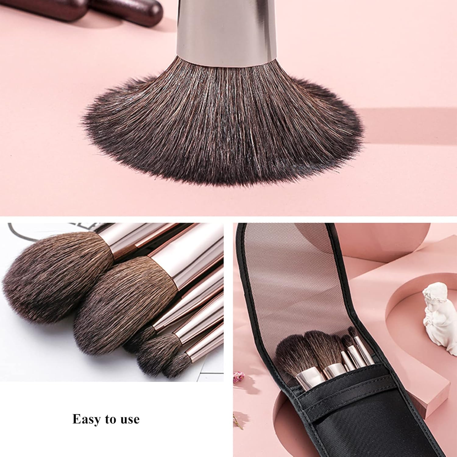 Travel Makeup Brushes Set w/Pouch, Portable 5PCS Professional Mini Cosmetic Brushes Kit for Powder Blush Concealers Contouring Highlighting - Image 3