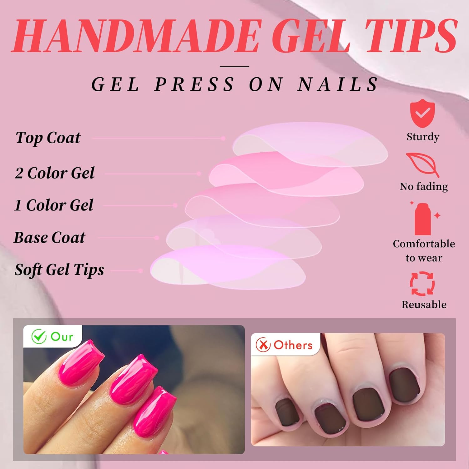 Square Press on Nails Short, 120Pcs Glossy Hot Pink Fake Nails Full Cover Acrylic Nail Press ons Reusable Glue on Nails Solid Color Artificial False Nail for Women Girls - Image 4