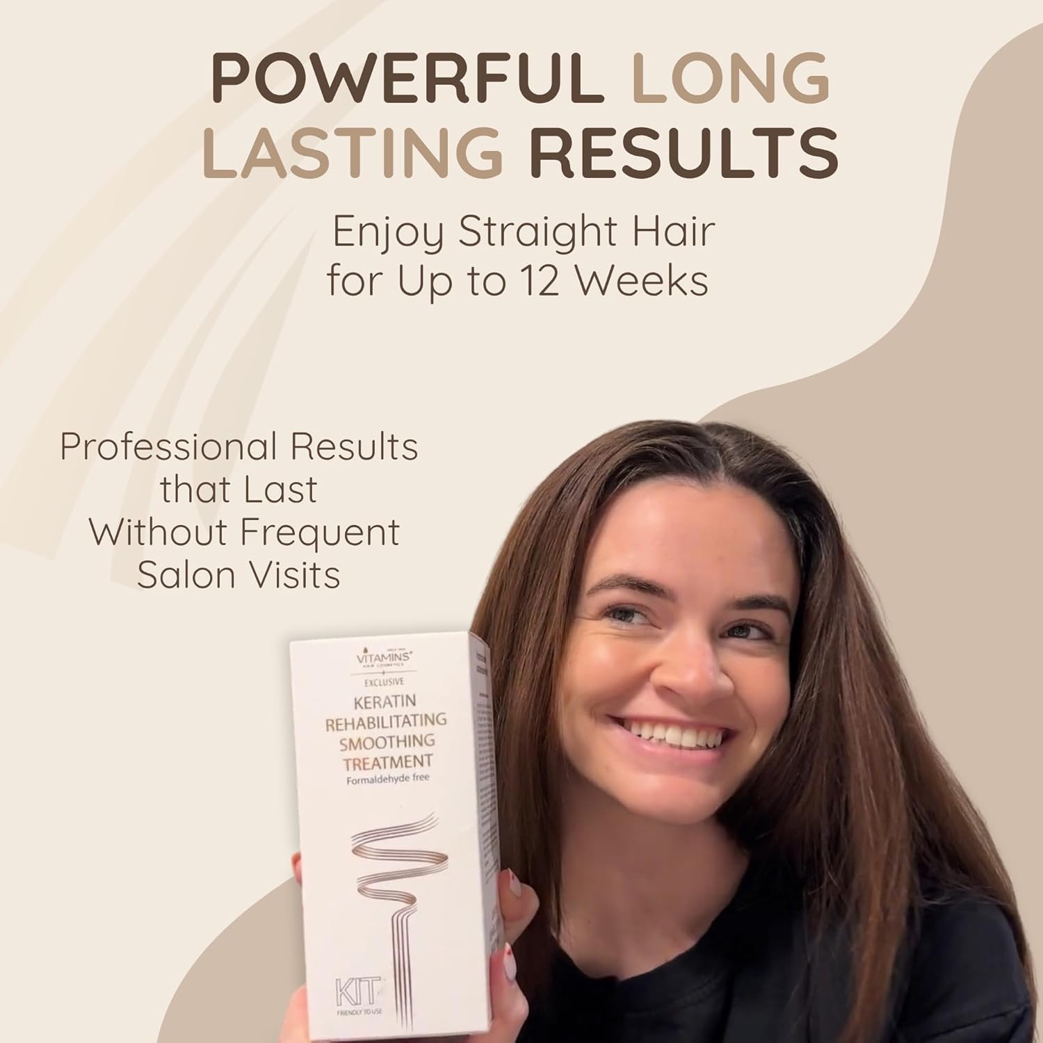 VITAMINS Keratin Hair Treatment Straightening Kit 300ml - Formaldehyde Free Smoothing Set - Image 3