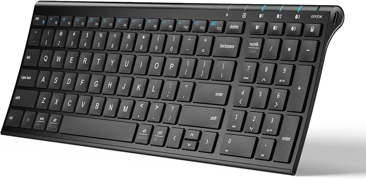 iClever BK10 Bluetooth Keyboard, Universal Bluetooth 5.1 Wireless Keyboard with Number Pad, Ergonomic Design, Multi-Device Compatibility, Stable Connection for Mac, iPad, iPhone, Android, Windows