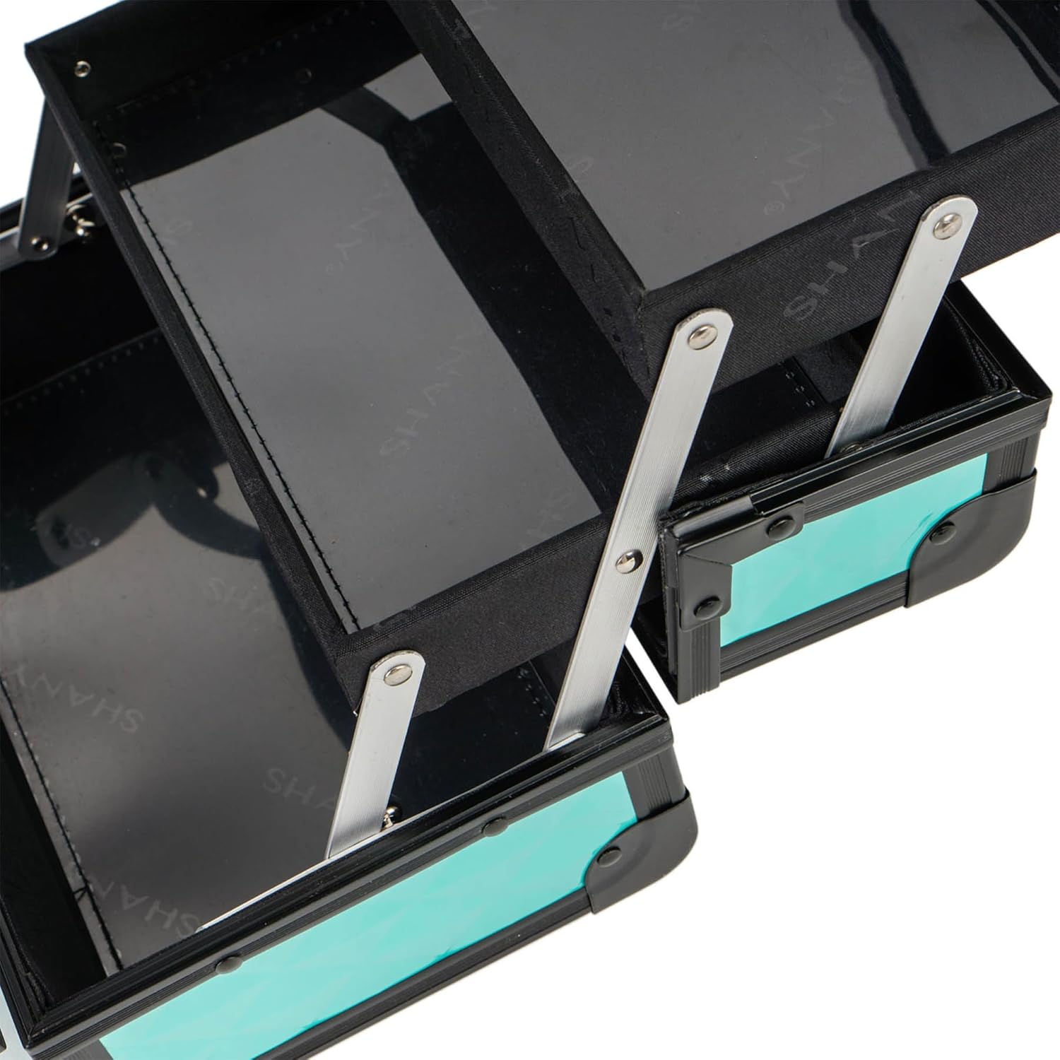 SHANY Chic Makeup Train Case Cosmetic Box Portable Makeup Case Cosmetics Beauty Organizer Jewelry storage with Locks, Multi trays Makeup Storage Box with Makeup Mirror - Turquoise - Image 10