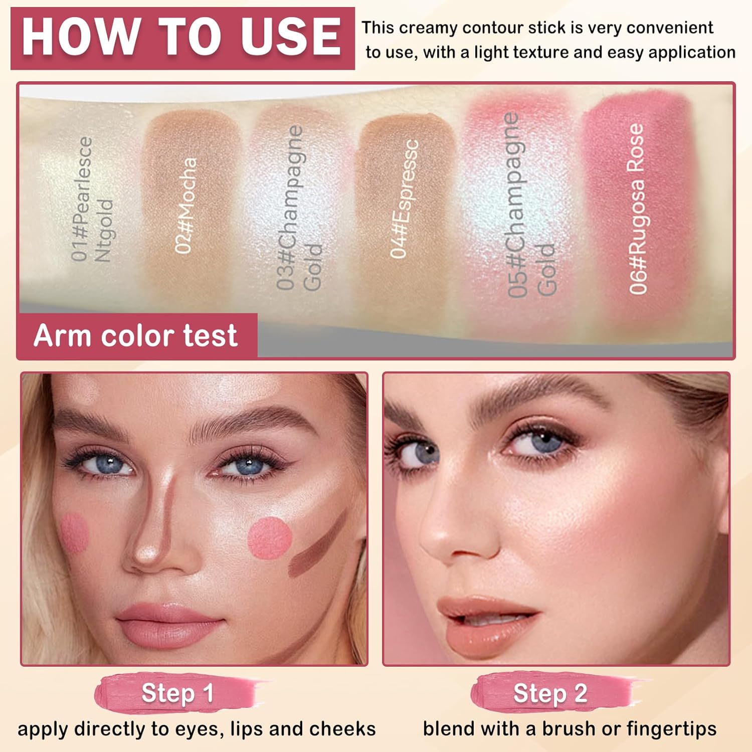 6 Colors Cream Contour Stick Makeup Contour Kit,Double-ended Cream Bronzer Stick,Highlighter Stick,Cream Blush Stick,Lightweight Contour Makeup Kit for Beginners - Set A - Image 6