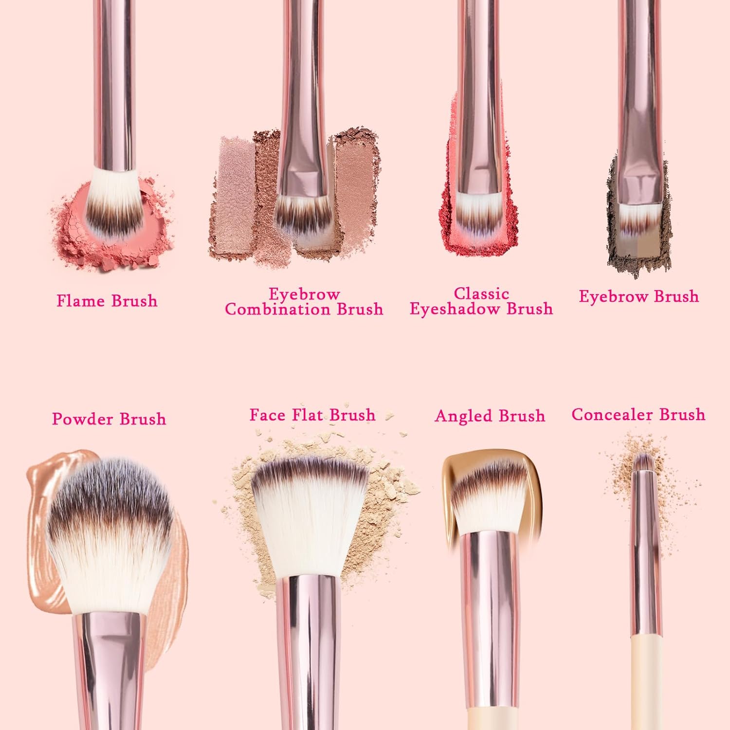 Mini 8-Piece Travel Makeup Brush Set with LED Light Mirror, Personalized Monogrammed Brush Teen Girls, Stylish and Compact Travel Essentials(PINK-M) - Image 3