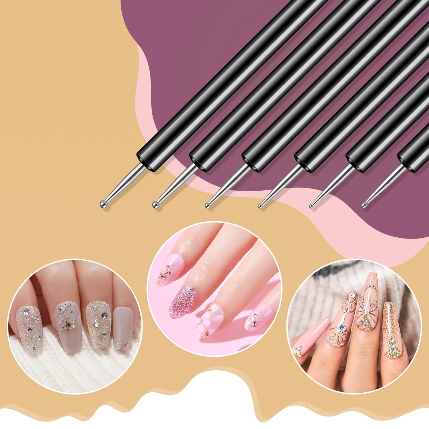 Artdone Nail Dotting Tools 6PCS Double-ended Nail Art Brushes Kit Nail Art Gel Polish Liner Brushes Design Pen For Nail Drawing And Nail Paint Brushes Small Detail Brushes - Image 2