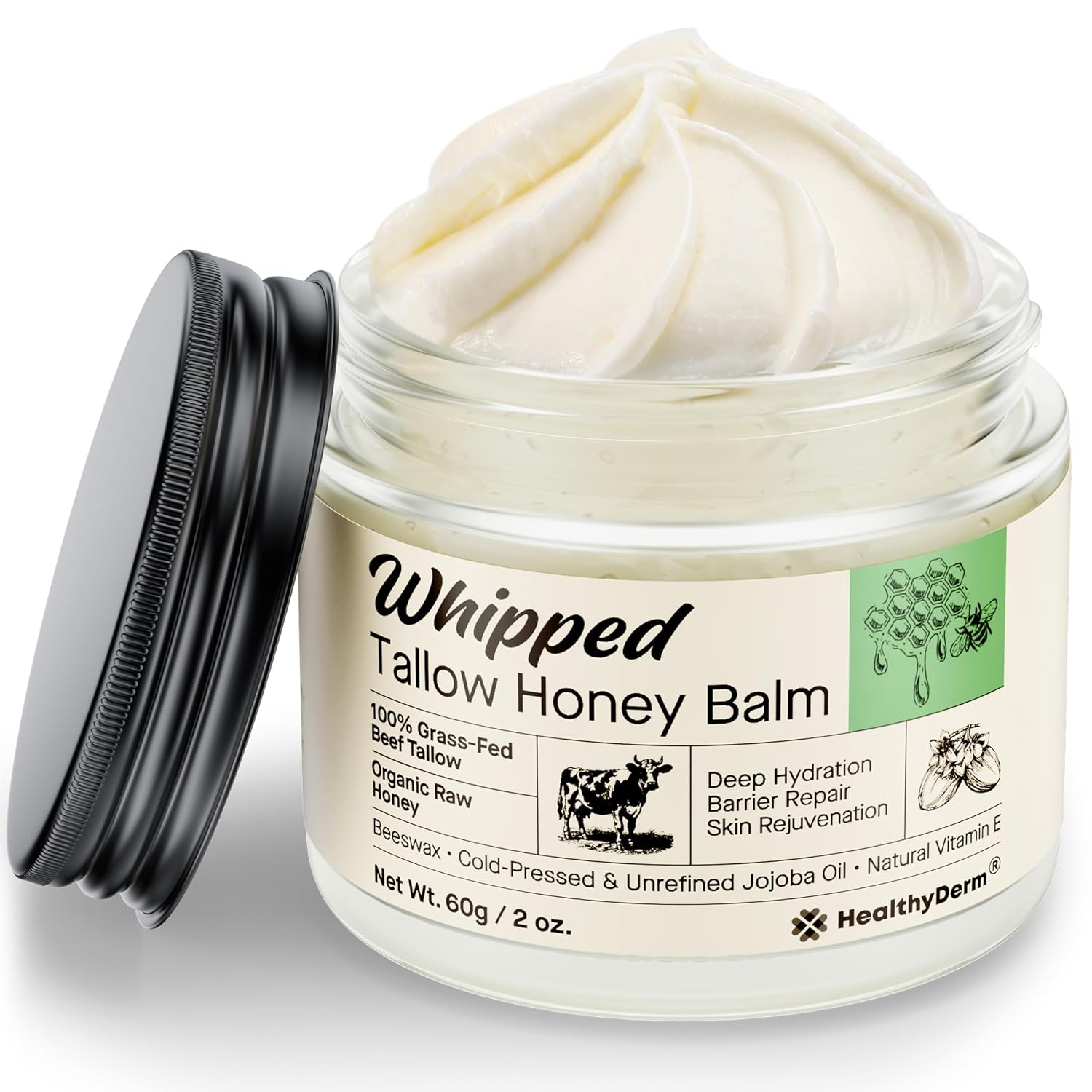 Beef Tallow Honey Balm for Skin: 100% Grass Fed Whipped Organic Moisturizer with Organic Raw Honey, Jojoba Oil, Vitamin E – Natural Face and Body Care for Mature, Dry or Sensitive Skin, 2oz - Image 8