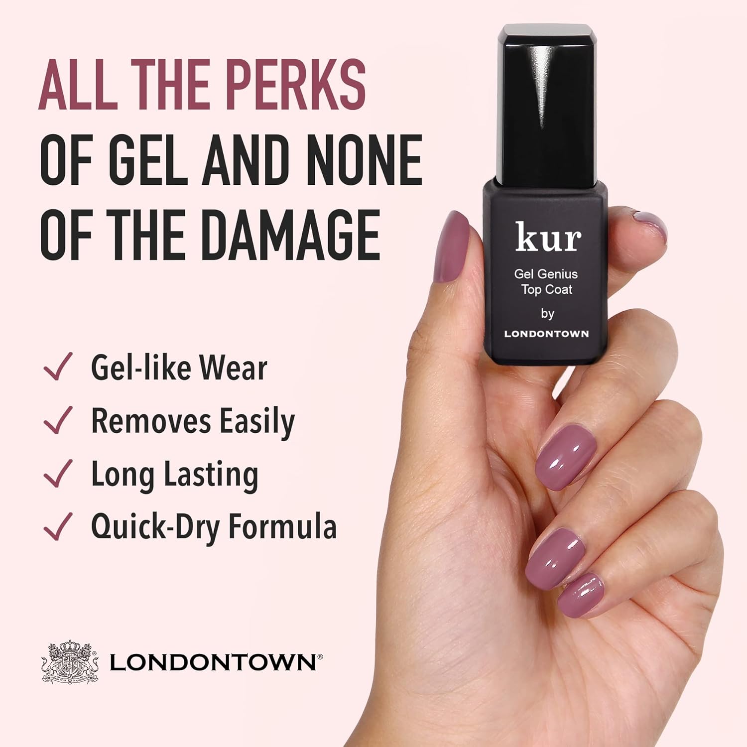 LONDONTOWN Kur Gel Genius Quick Dry Top Coat, Vegan, Cruelty & Paraben Free, Clear, 0.4 Fl Oz, Packaging may vary - Image 2