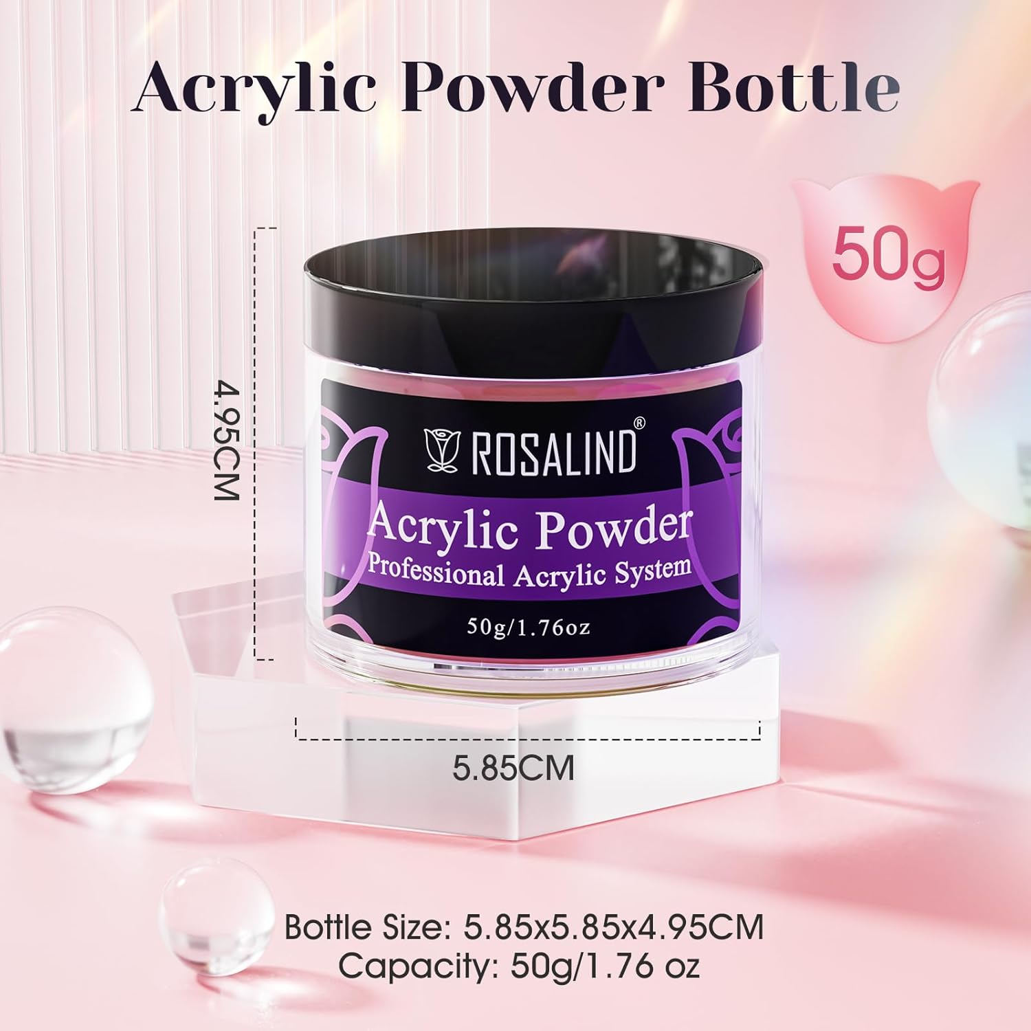 ROSALIND Red Acrylic Nail Powder 50g/1.76oz Acrylic Red Powder for Nail Acrylic Extension, Professional Crystal Polymer Nail Powder Caving, Dry Naturally No Nail Lamp Needed - Image 6
