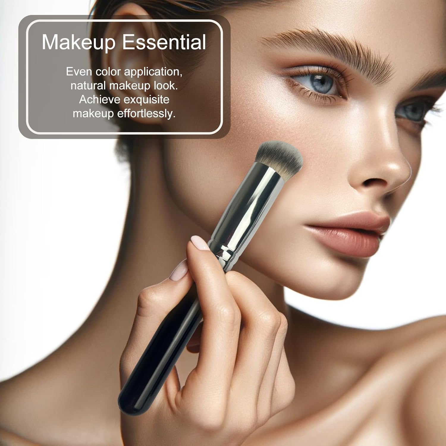 3-Piece Foundation Contour Brush Set, Kabuki Brushes for Liquid, Cream, and Powder Makeup, Includes Under Eye and Mini Concealer Brushes, Black - Image 2