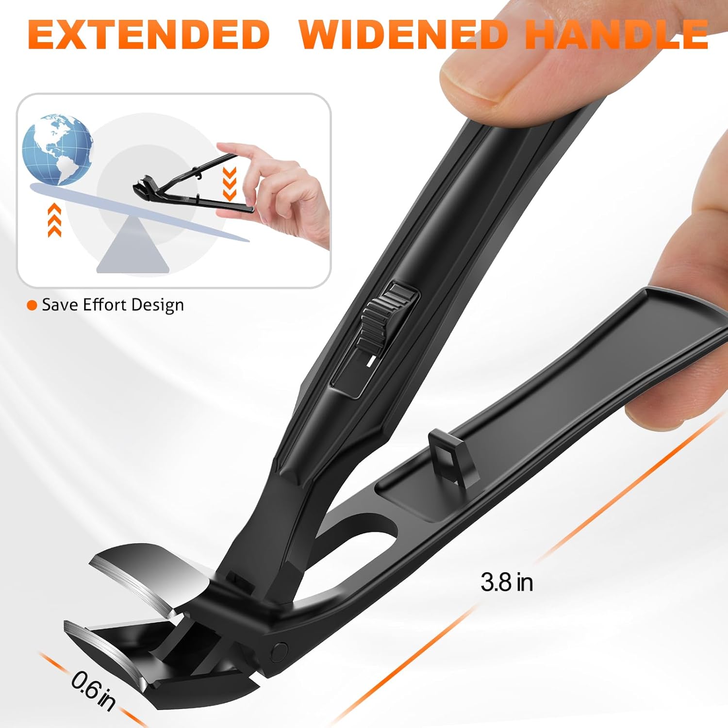 Toenail Clippers for Seniors Thick Toenails, Upgrade Angled Head Large Toe Nail Clippers for Men with Wide Jaw Opening, Sharp Heavy Duty Fingernail Clipper Cutter with Catcher Long Handle -Black - Image 4