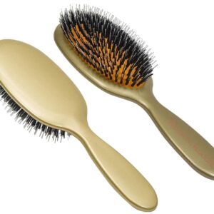 Rock & Ruddle Natural Mixed Boar Bristle Hair Brush for Women and Kids (Large, 21 cm) - Perfect for Wet or Dry Hair, Detangling Smoothing Blowdrying - Designed & Made in UK - Gold Design