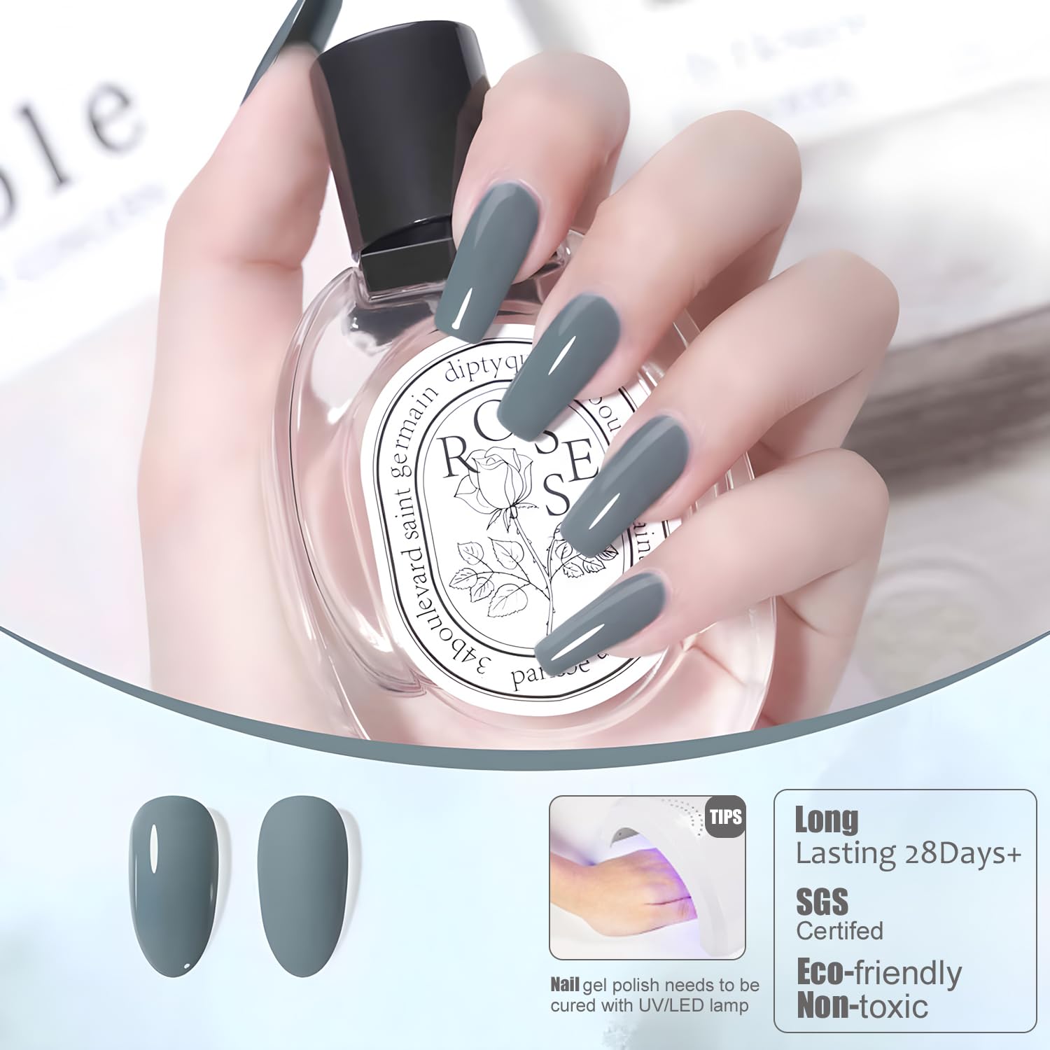 Vishine Blue-Gray Gel Nail Polish, 1 Pcs 16ml Soak-Off UV LED Gel Polish for DIY Nail Art & Home Manicure, Shade L340 Mystery Blue-Gray - Image 4