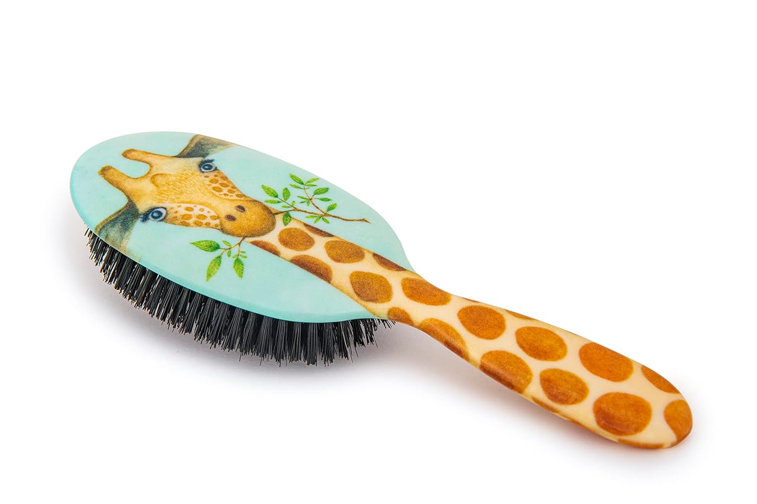 Rock & Ruddle Natural Pure Boar Bristle Hair Brush for Women and Kids (Large, 21cm) - Perfect for Wet or Dry Hair, Detangling Smoothing Blowdrying - Made in UK - Giraffe