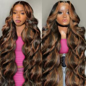 13x6 Honey Blonde Ombre Lace Front Wigs Human Hair 180% Density Highlight Wig Human Hair 4/27 FB/27 Body Wave Lace Front Wigs Human Hair Pre Plucked with Baby Hair 28 Inch
